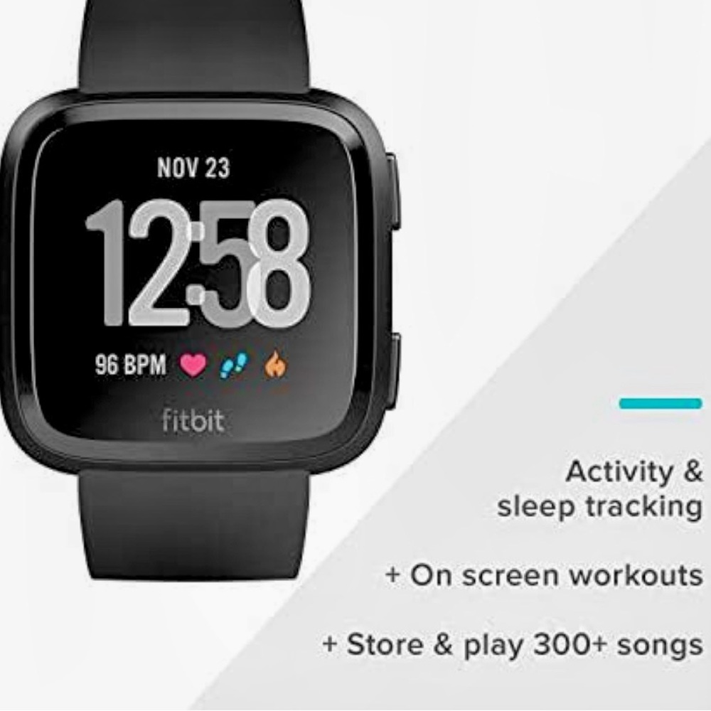 Fitbit Versa Smart Watch, Black/Black Aluminium, One Size. Like new.